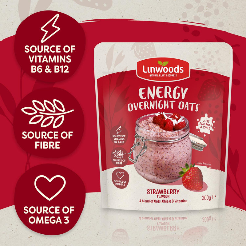 Linwoods Energy Overnight Oats Strawberry Flavour 300g, UK version