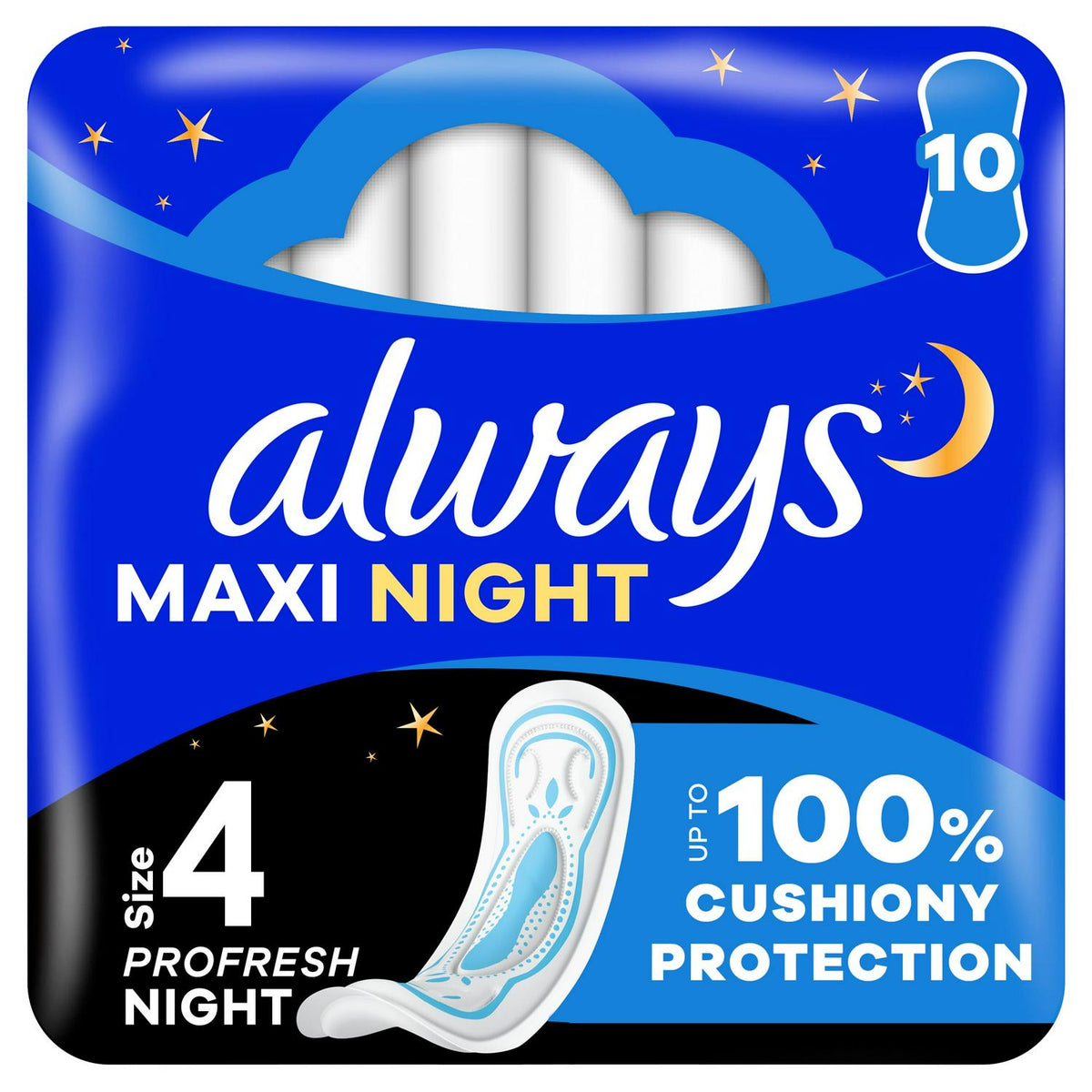 Always Maxi Profresh Night Sanitary Towels Without Wings x9