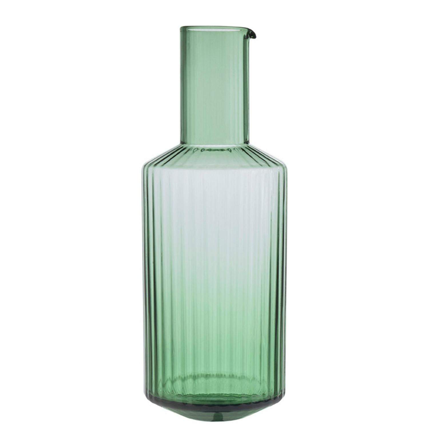 Wide Ribbed Green Glass Carafe 1096ml