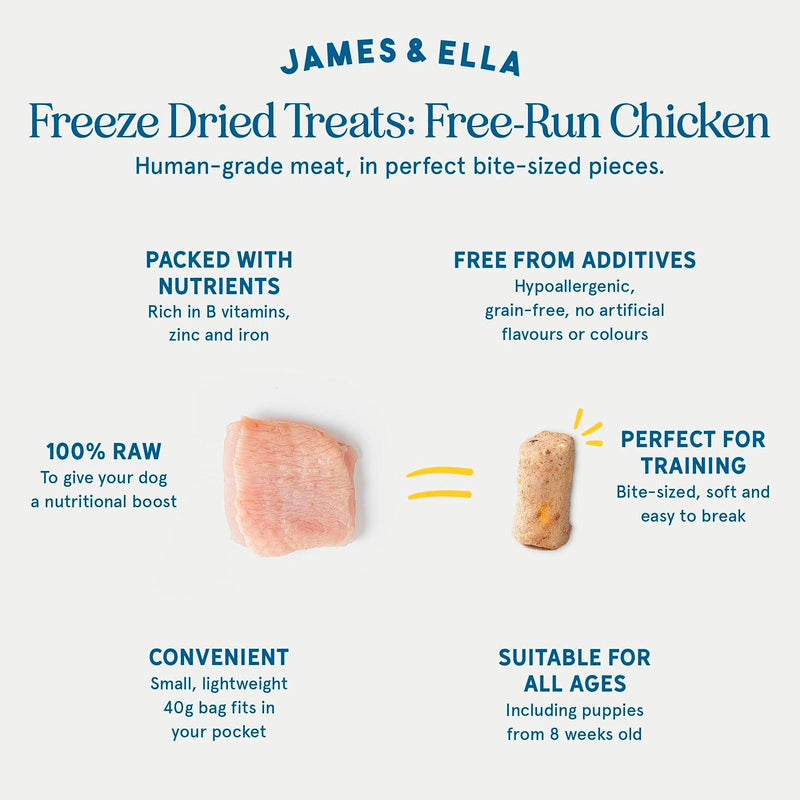 James & Ella freeze-dried chicken dog treats 40g (British brand)