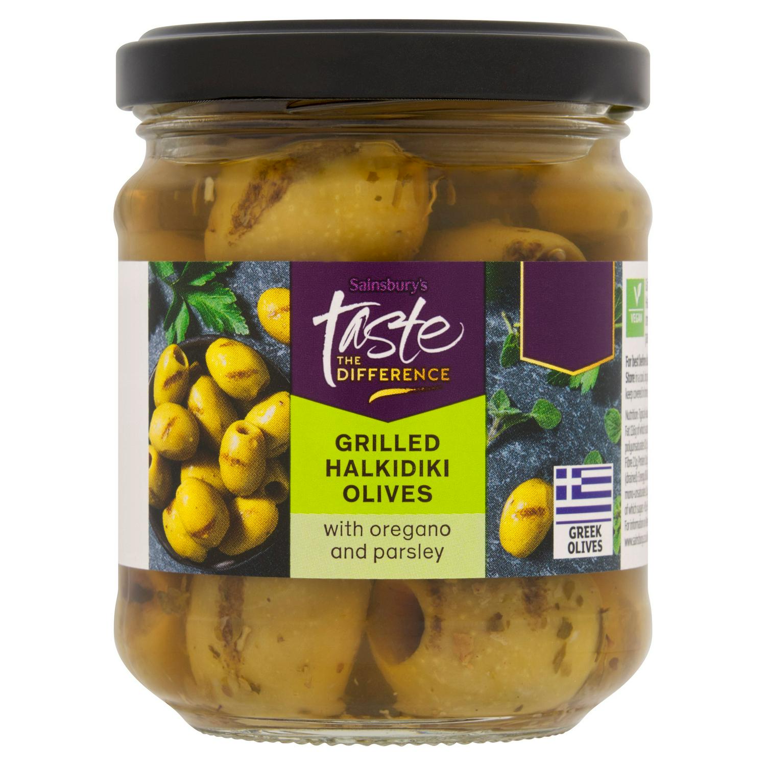 Sainsburys Green Halkidiki Olives Grilled 190g (British brand)