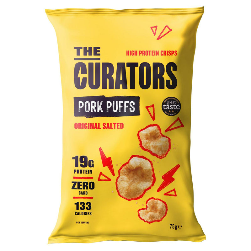 The Curators Original Salted Pork Puffs 75g, imported from the UK