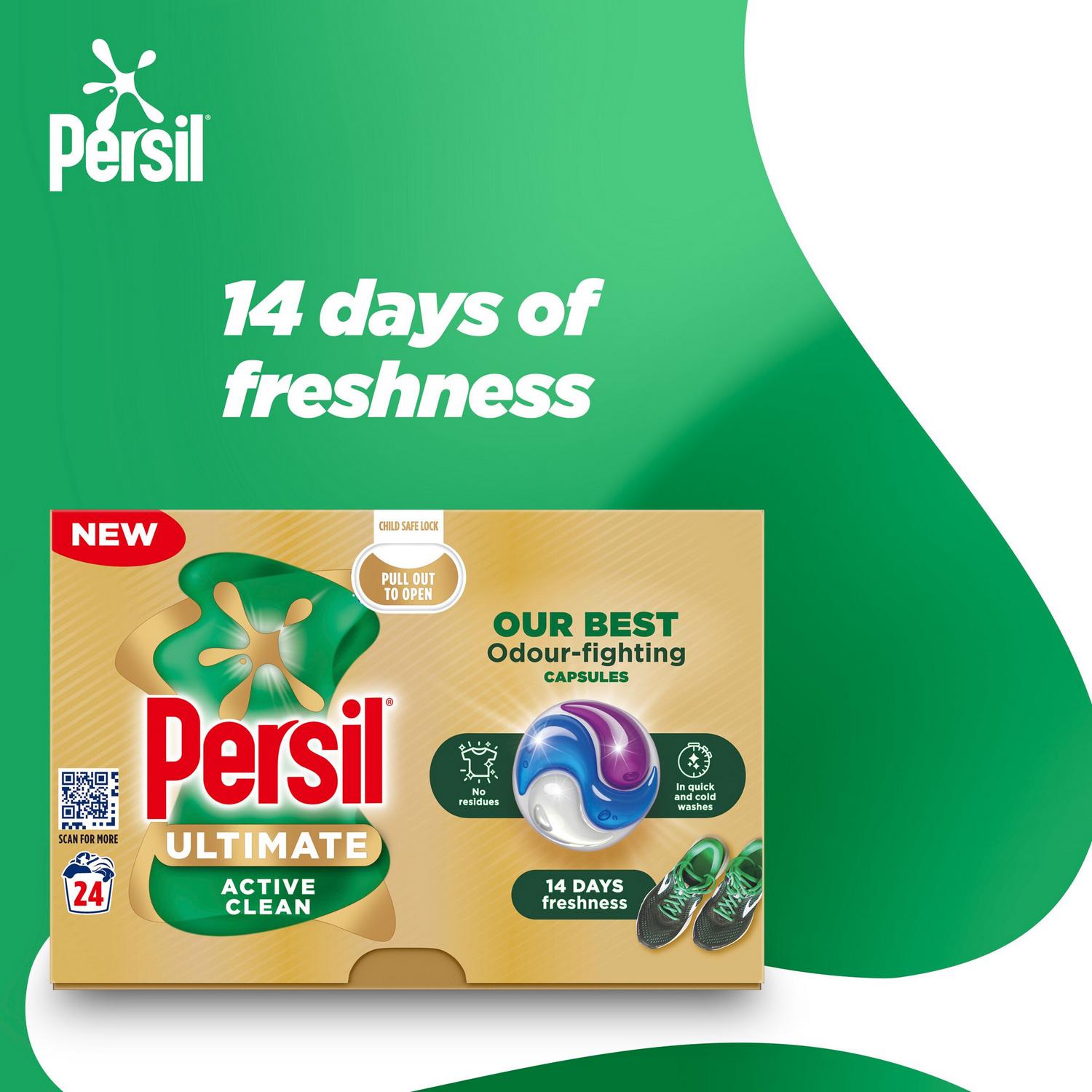 Active Clean Laundry Detergent Capsules for 24 Washes with Stain and Odour Removal