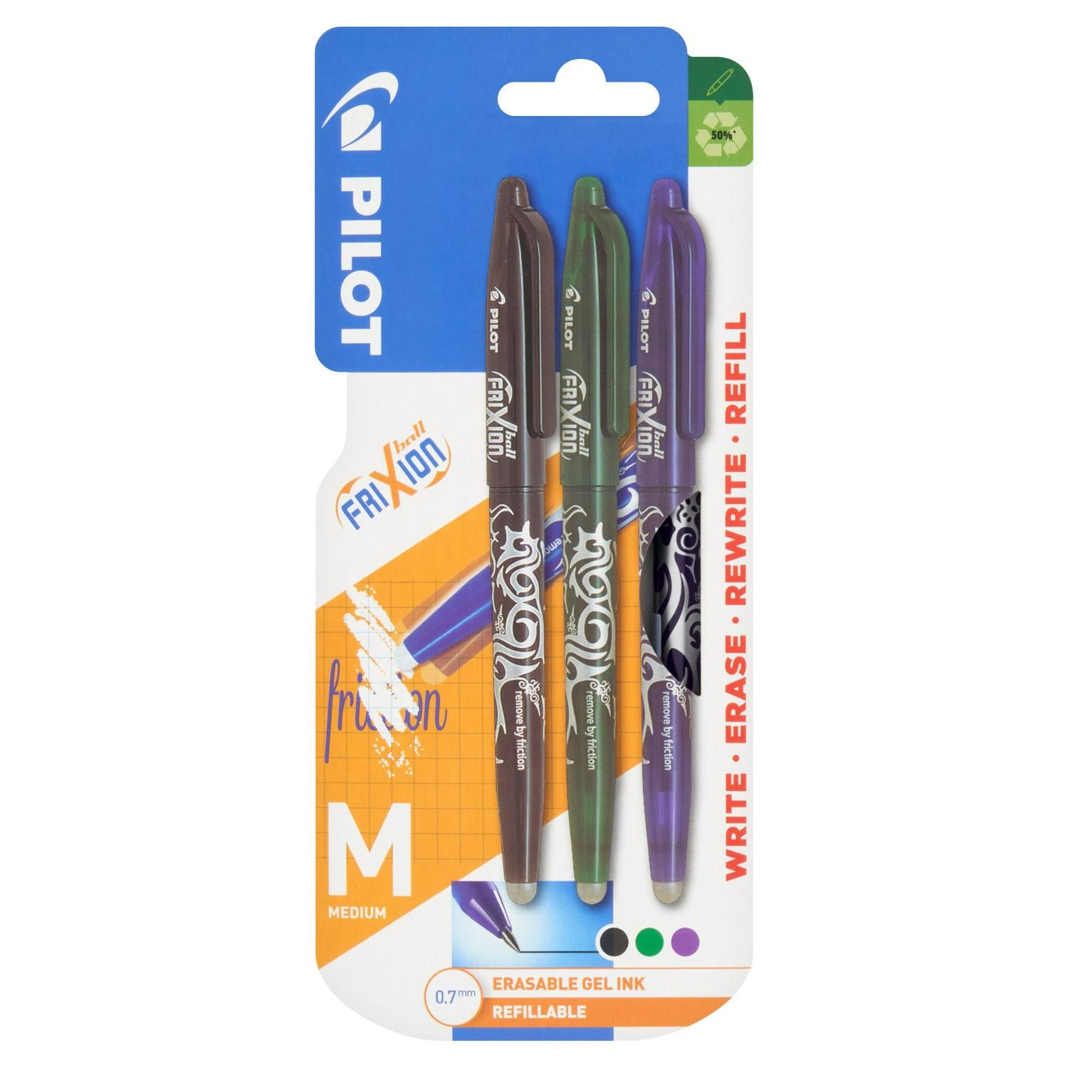 Pilot Frixion Ballpoint Pens Pack of 3, imported from the UK