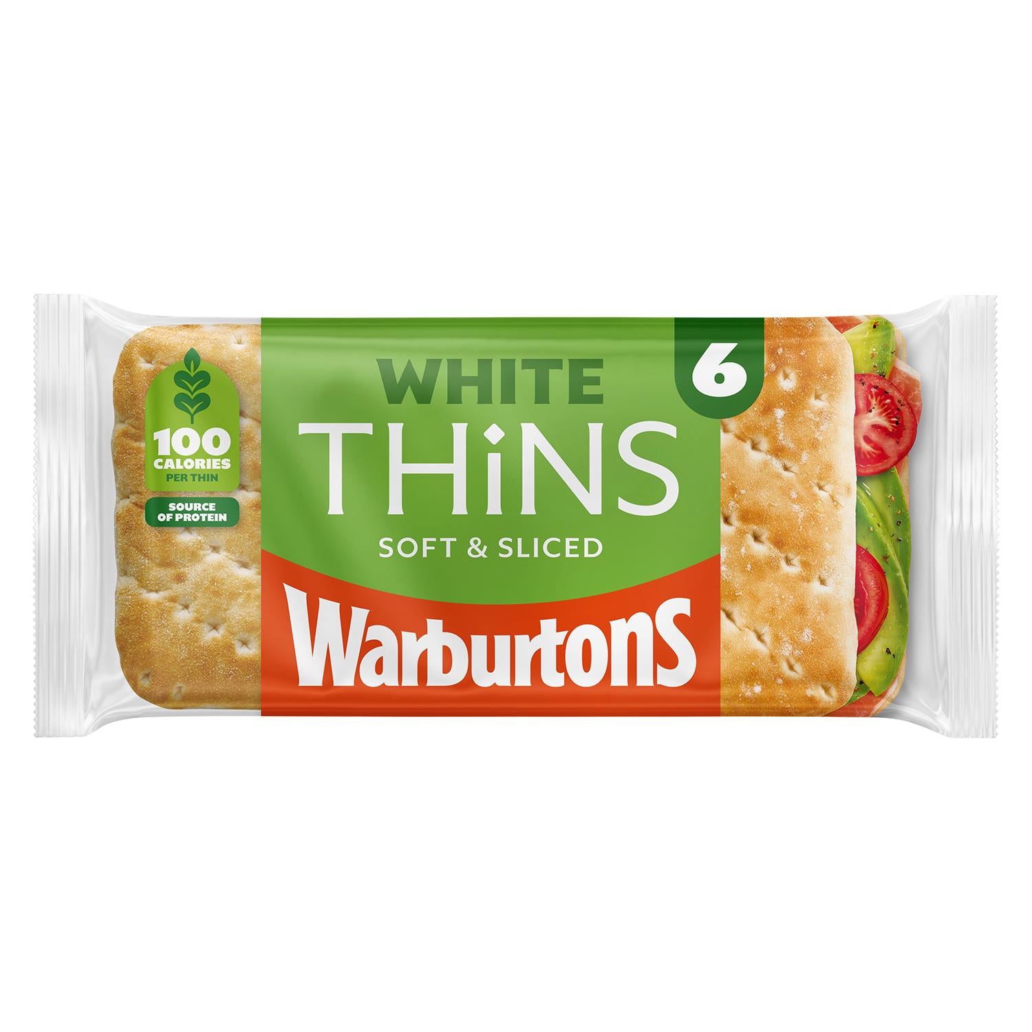 Warburtons white sandwich thins 6 pack (British brand)