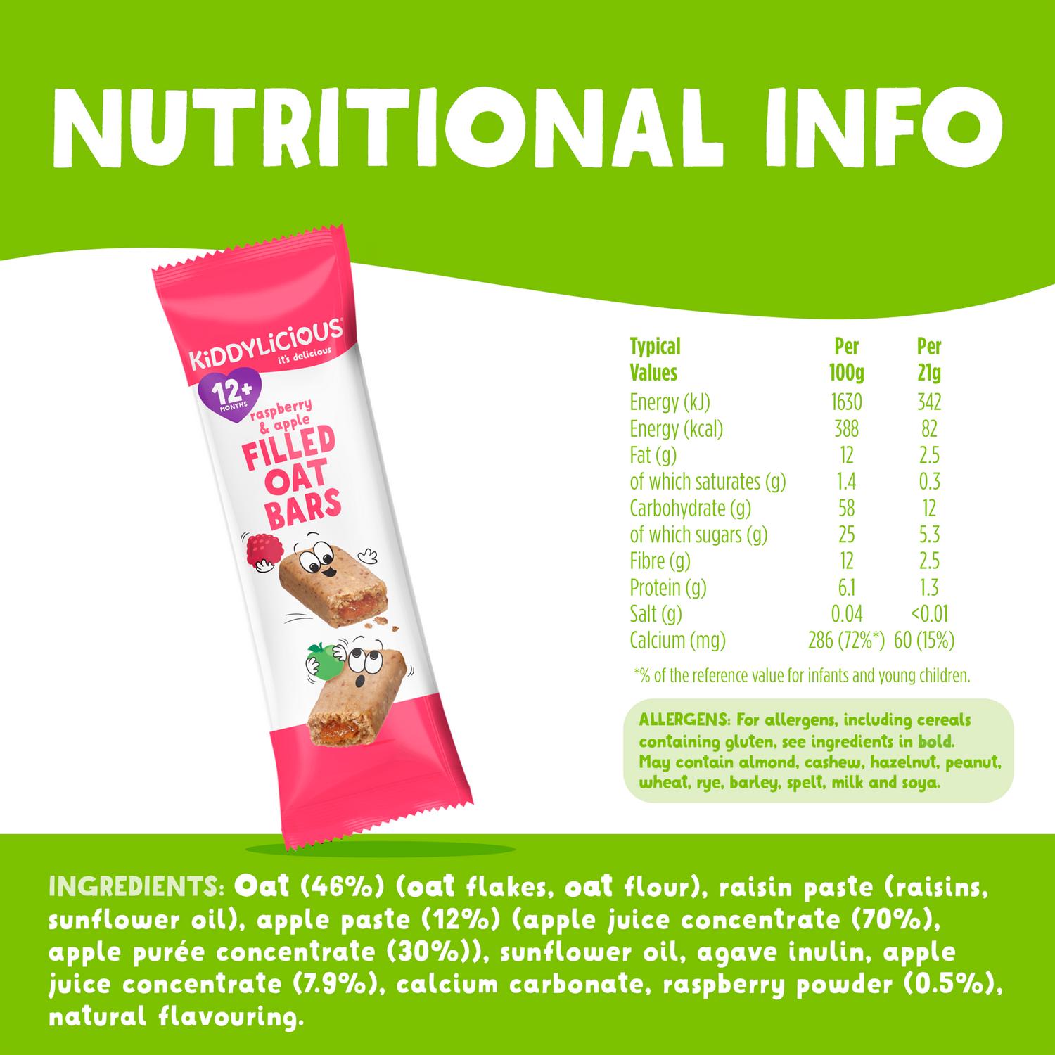 Kiddylicious Raspberry Apple Oat Bars 5 x 21g, UK version