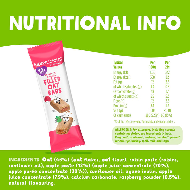 Kiddylicious Raspberry Apple Oat Bars 5 x 21g, UK version