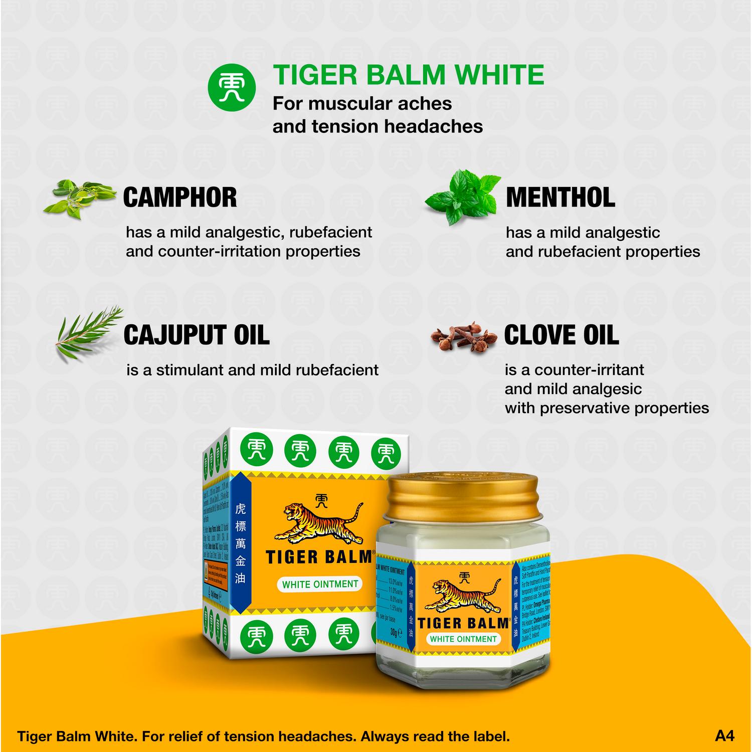 Tiger Balm White Ointment for muscle pain 30g (British brand)