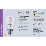 Sainsbury's Home Pack of 2 LED Filament Standard 75W BC Light Bulb