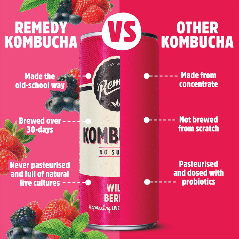 Remedy wild berry kombucha 4x330ml, imported from the UK