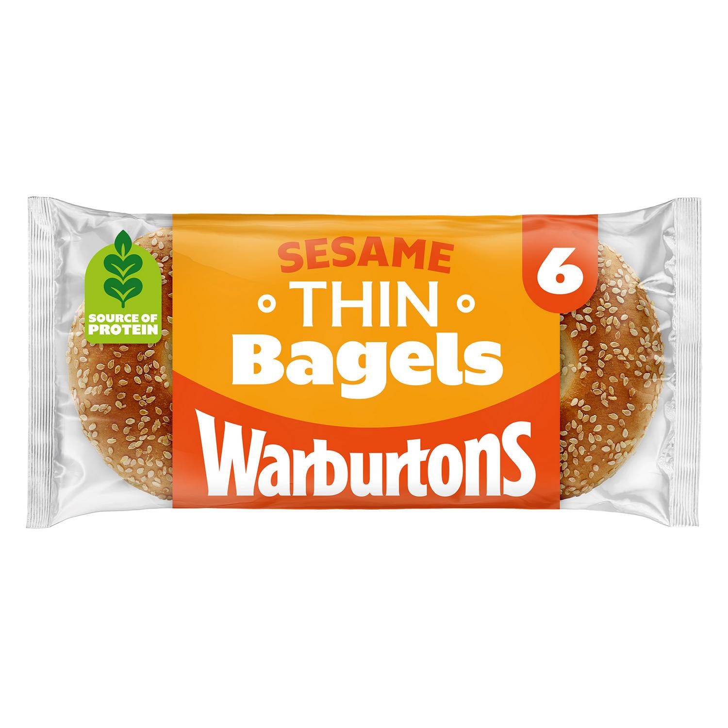 Warburtons sesame thin bagels x6, imported from the UK