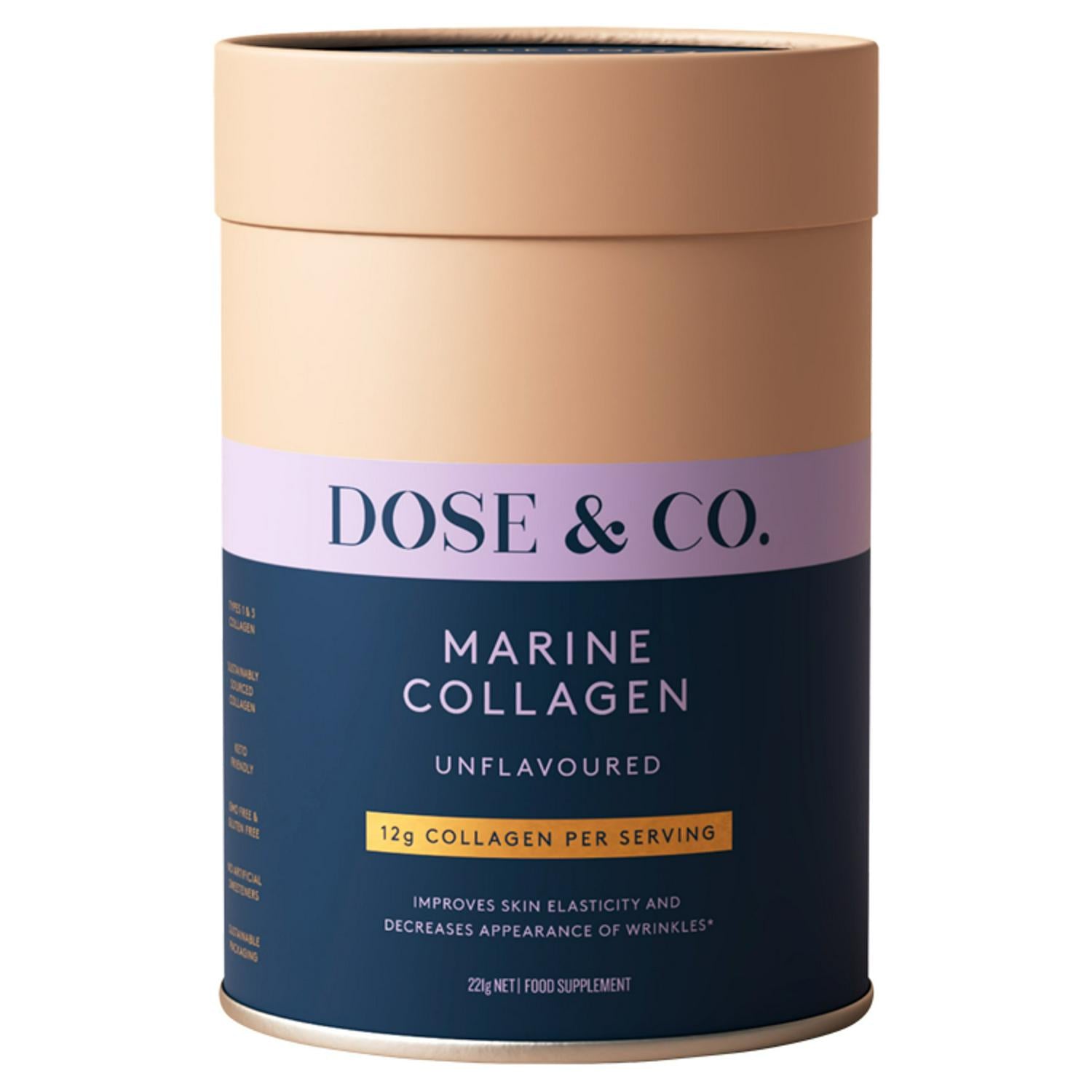 Dose & Co. Marine Collagen Unflavoured 221g, imported from the UK