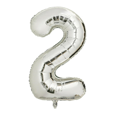 Ballon chiffre 2 en aluminium argenté, collection Sainsbury Home, 34 pouces