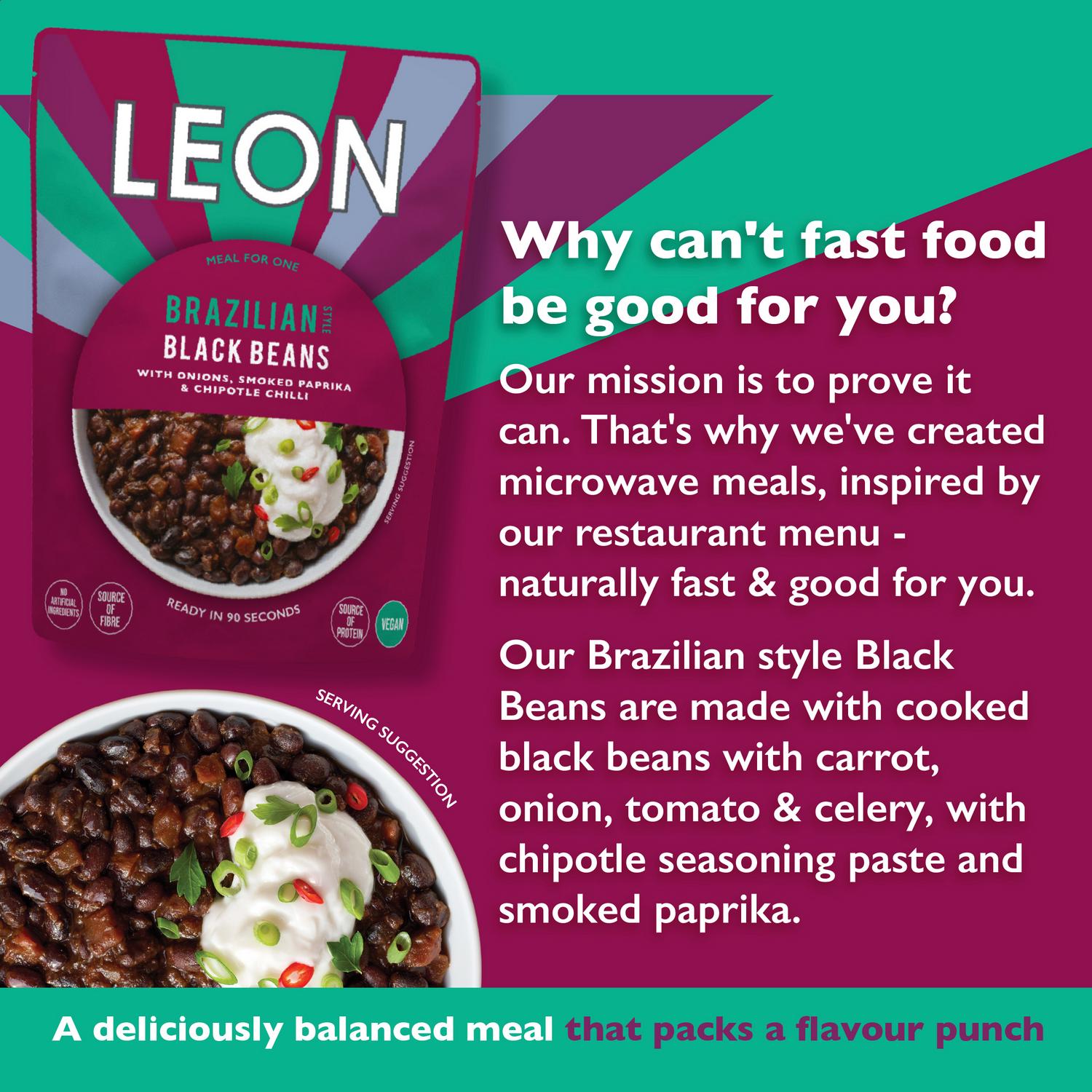 Leon Brazilian Style Black Beans Meal 250g pouch, UK version