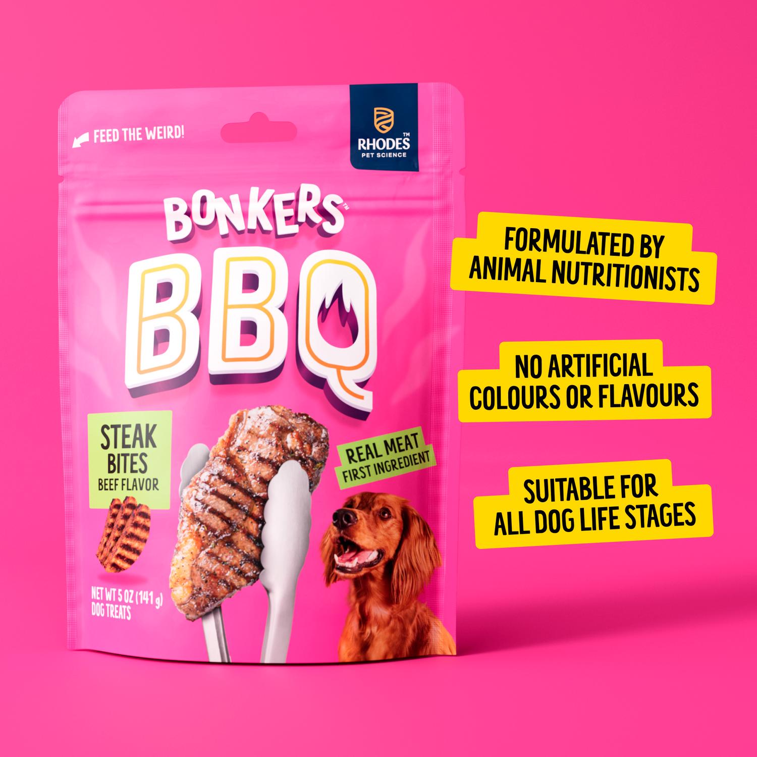 Bonkers BBQ steak cut dog treats 85g - British product