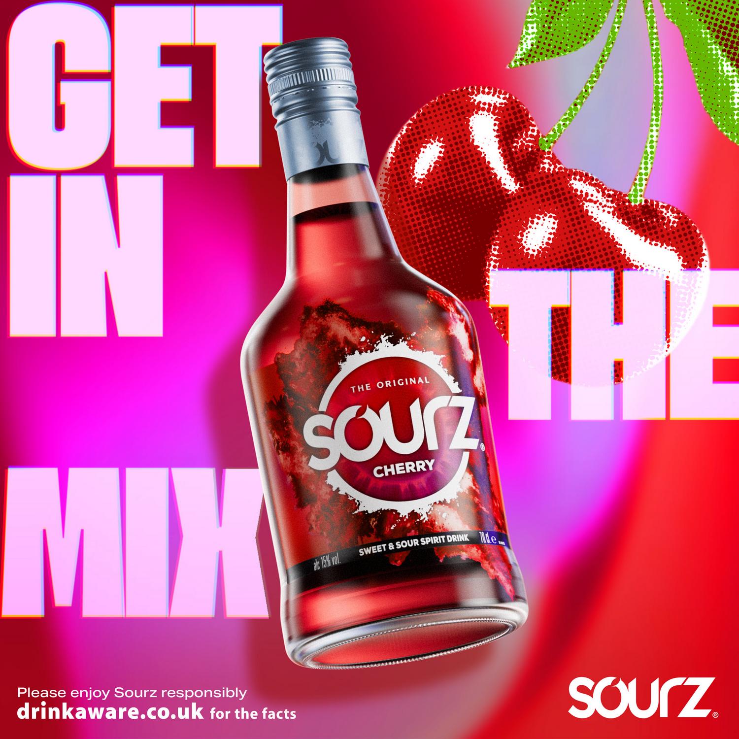 Sourz cherry liqueur in a 70cl bottle (British brand)