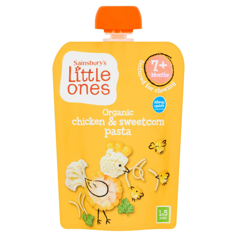 Sainsbury's Little Ones Organic Chicken Sweetcorn Pasta 130g (British brand)
