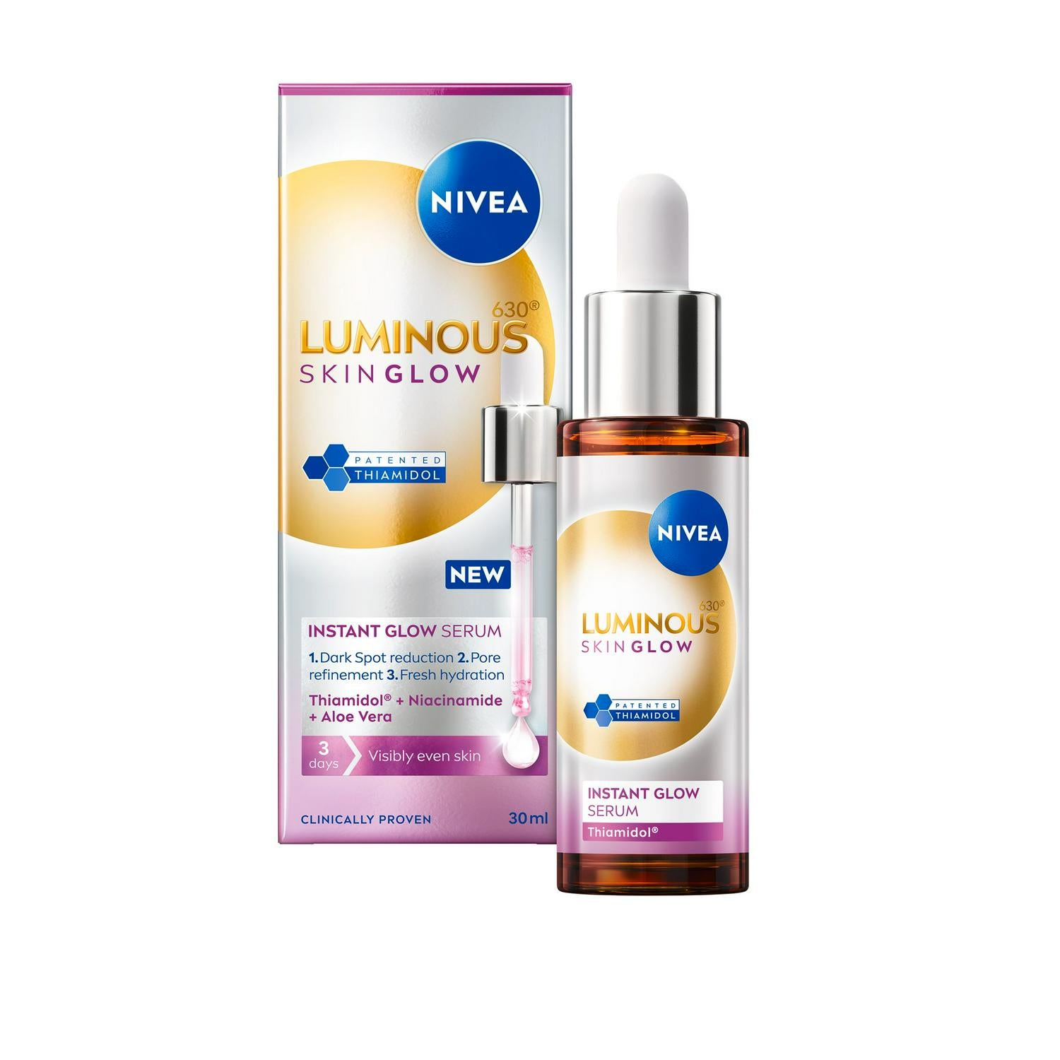 Nivea Luminous630 Instant Glow Serum 30ml, imported from the UK