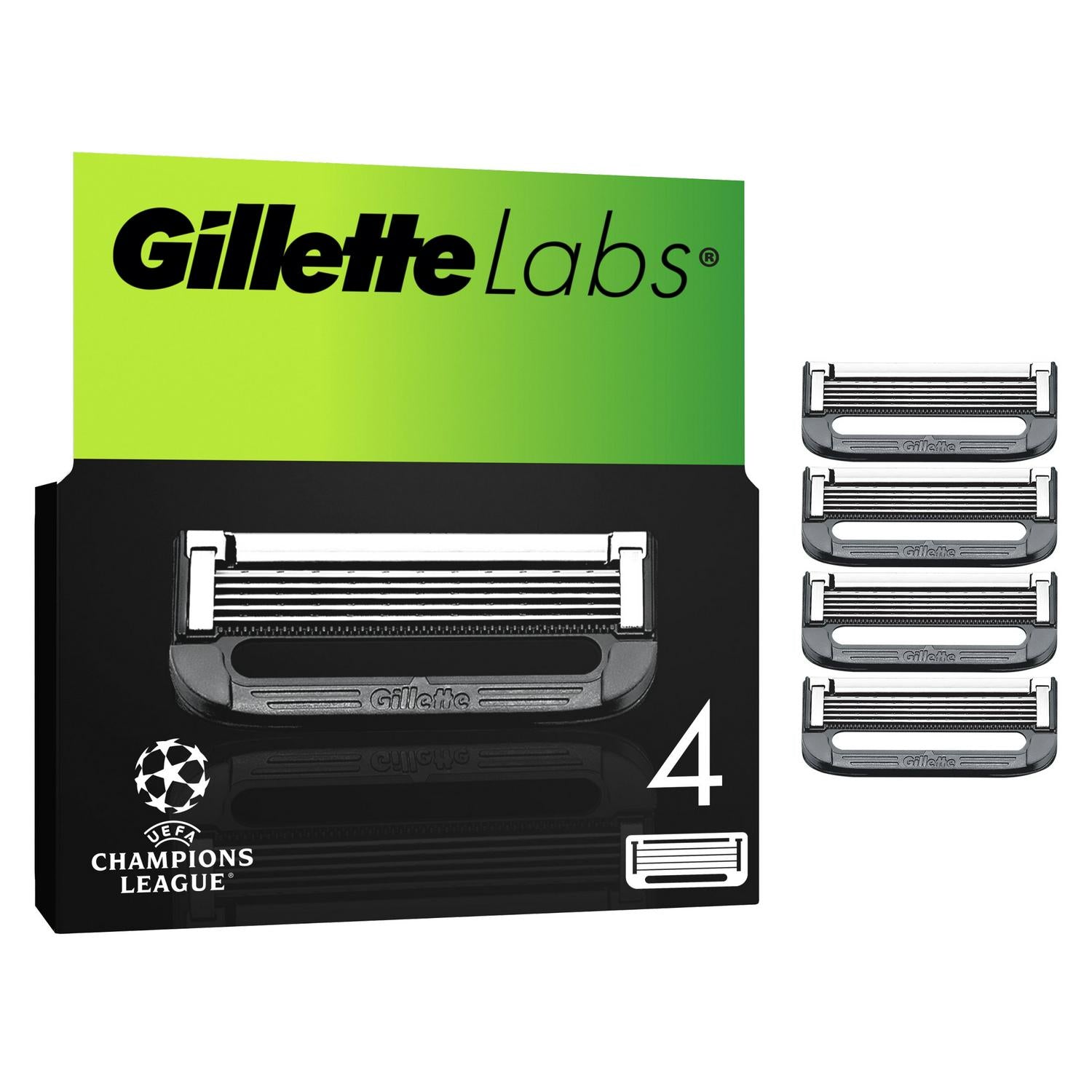 Gillette Labs with Exfoliating Bar & Heated Razor Blades Refills x4