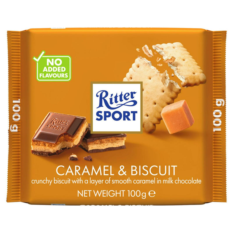 Ritter Sport caramel biscuit chocolate bar 100g, imported from the UK