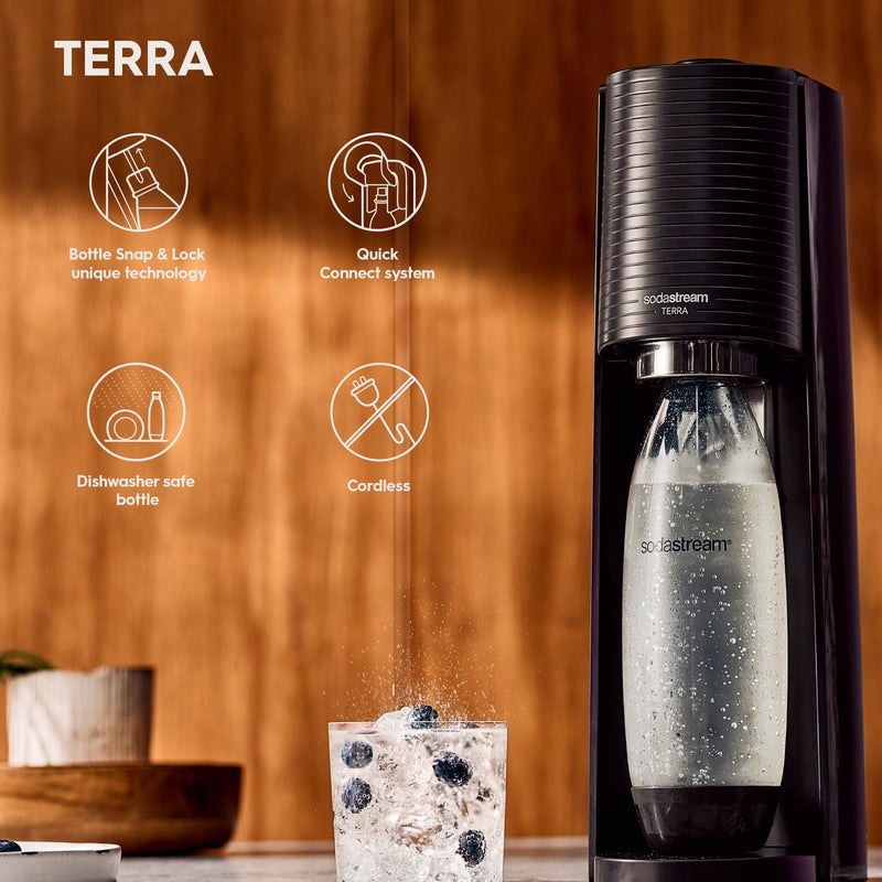 SodaStream Terra Sparkling Water Maker Black 1L Bottle (British brand)