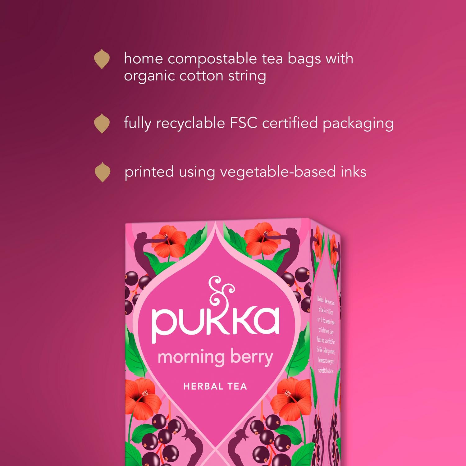 Pukka Organic Morning Berry Fruit Tea Home Compostable Herbal Tea Bags x20