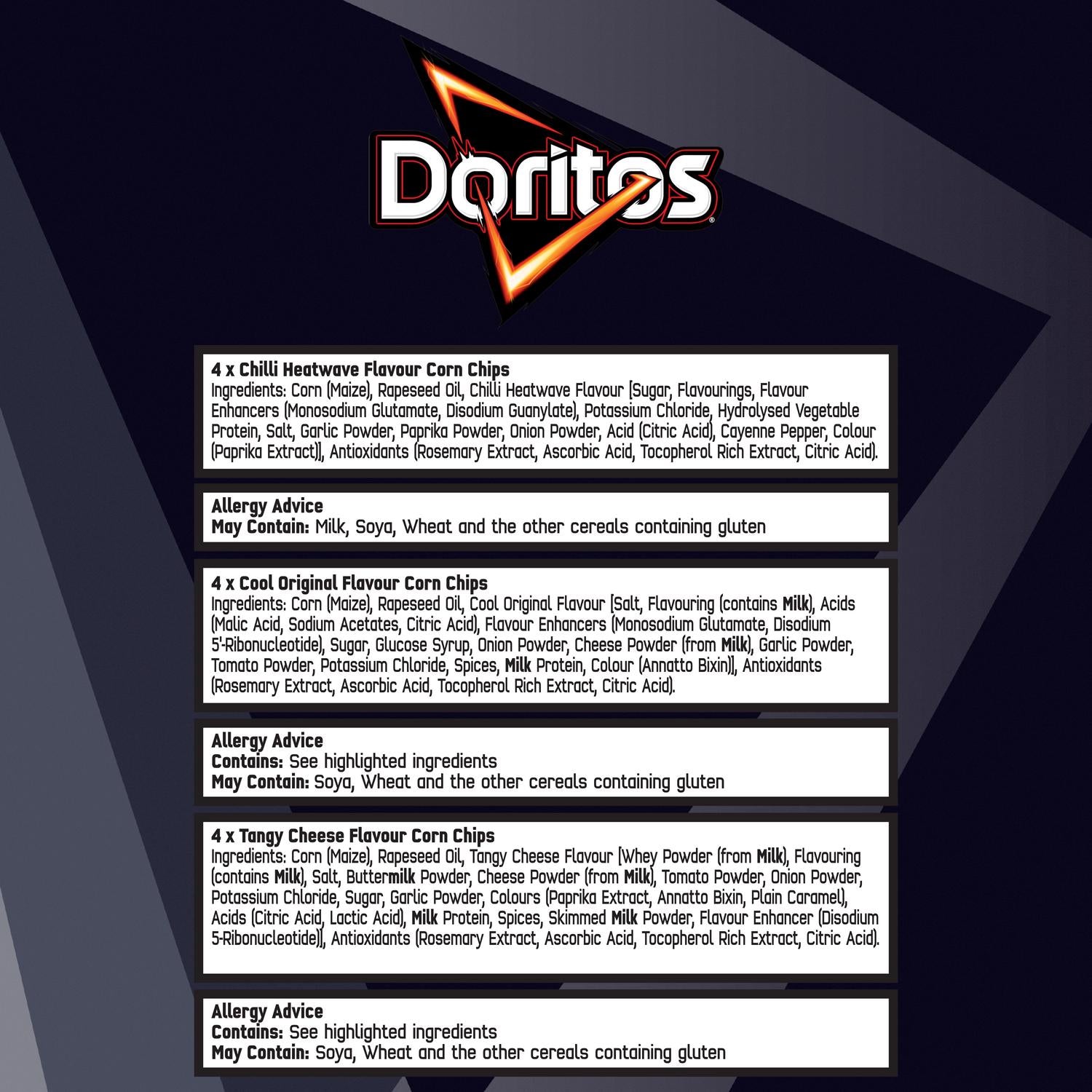 Doritos tortilla chips variety pack 12 x 30g - British product