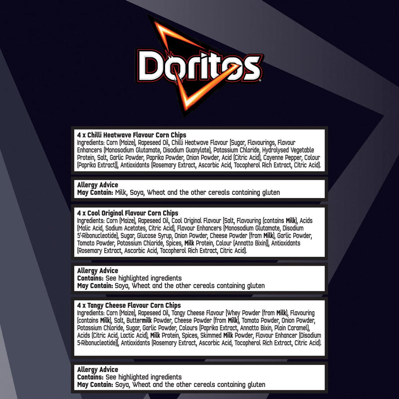 Doritos tortilla chips variety pack 12 x 30g - British product
