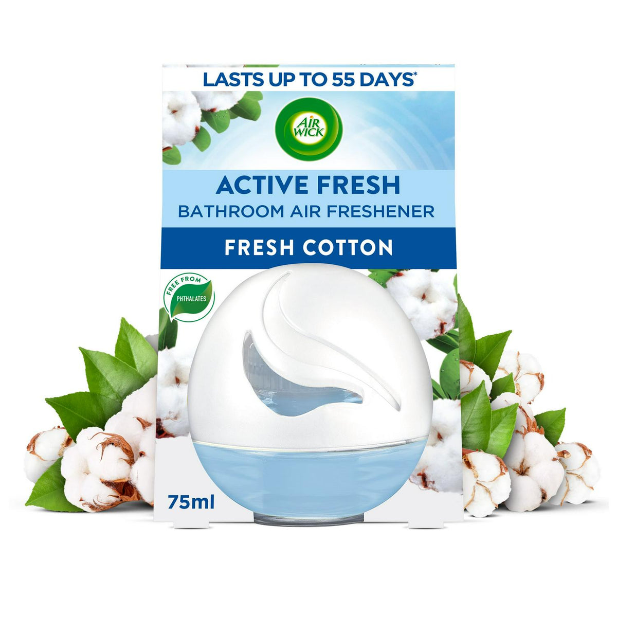 Air Wick Fresh Cotton Active Fresh Bathroom Gel Air Freshener 75ml