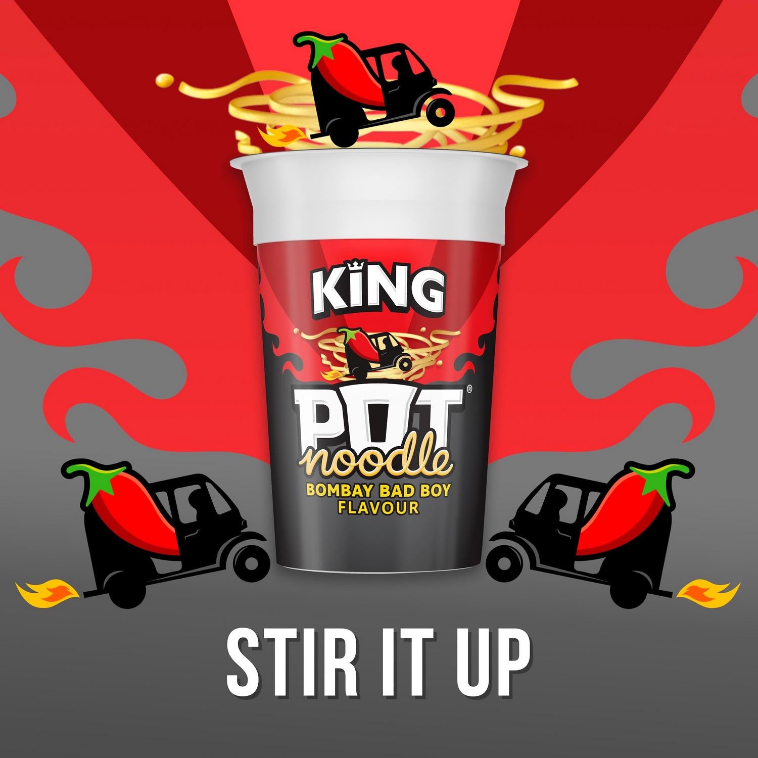 Pot Noodle Bombay Bad Boy King Pot noodles 114g, imported from the UK