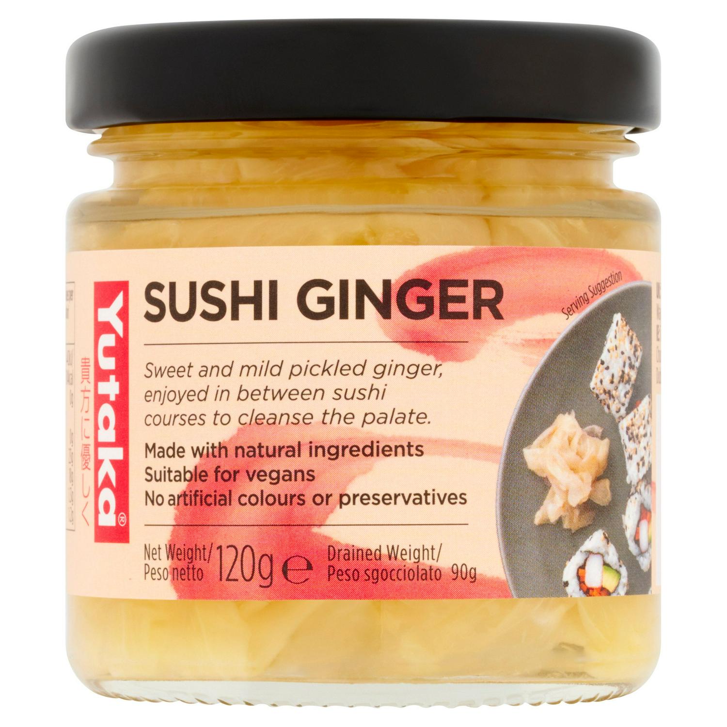 Yutaka pickled sushi ginger slices 120g sweet mild flavour (British brand)