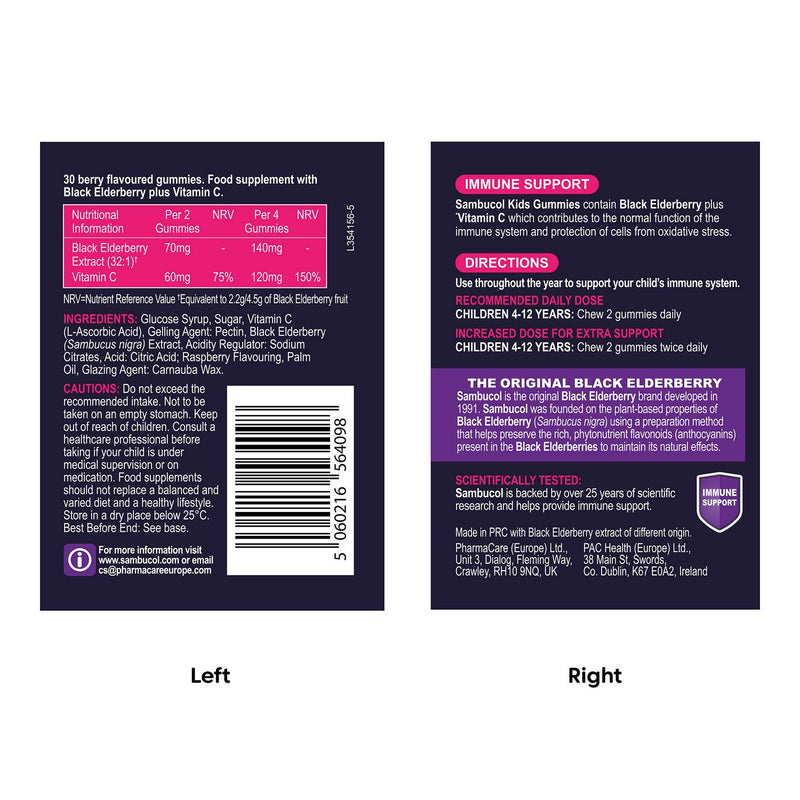 Sambucol Kids Black Elderberry Gummies x30