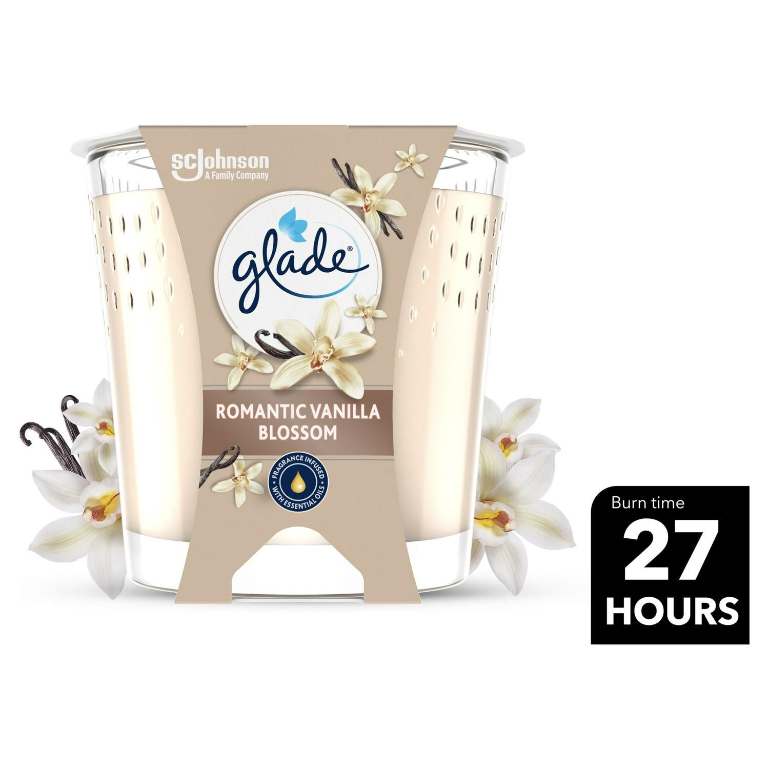 Glade Vanilla Blossom scented candle 112g, imported from the UK
