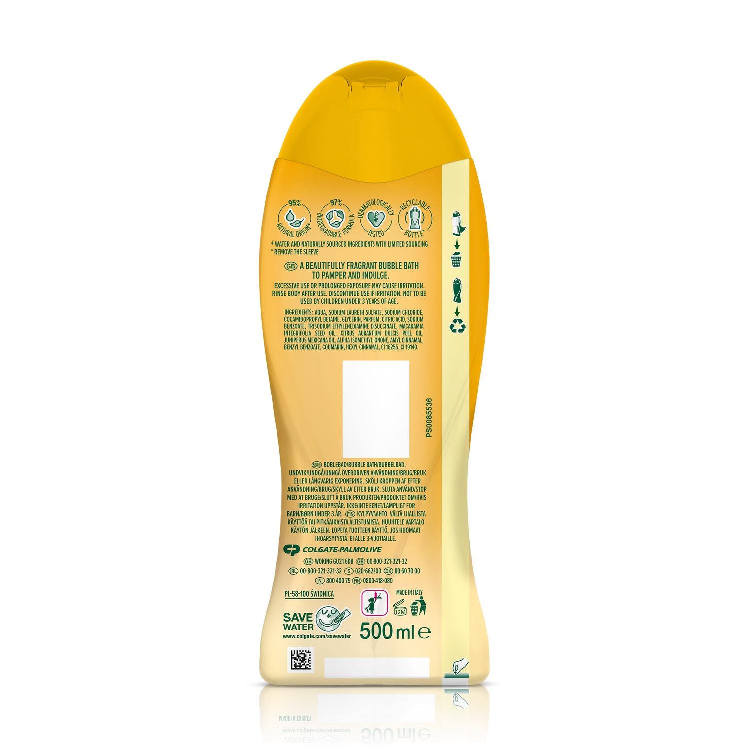 Palmolive Pamper & Indulge Bubble Bath 500ml, imported from the UK