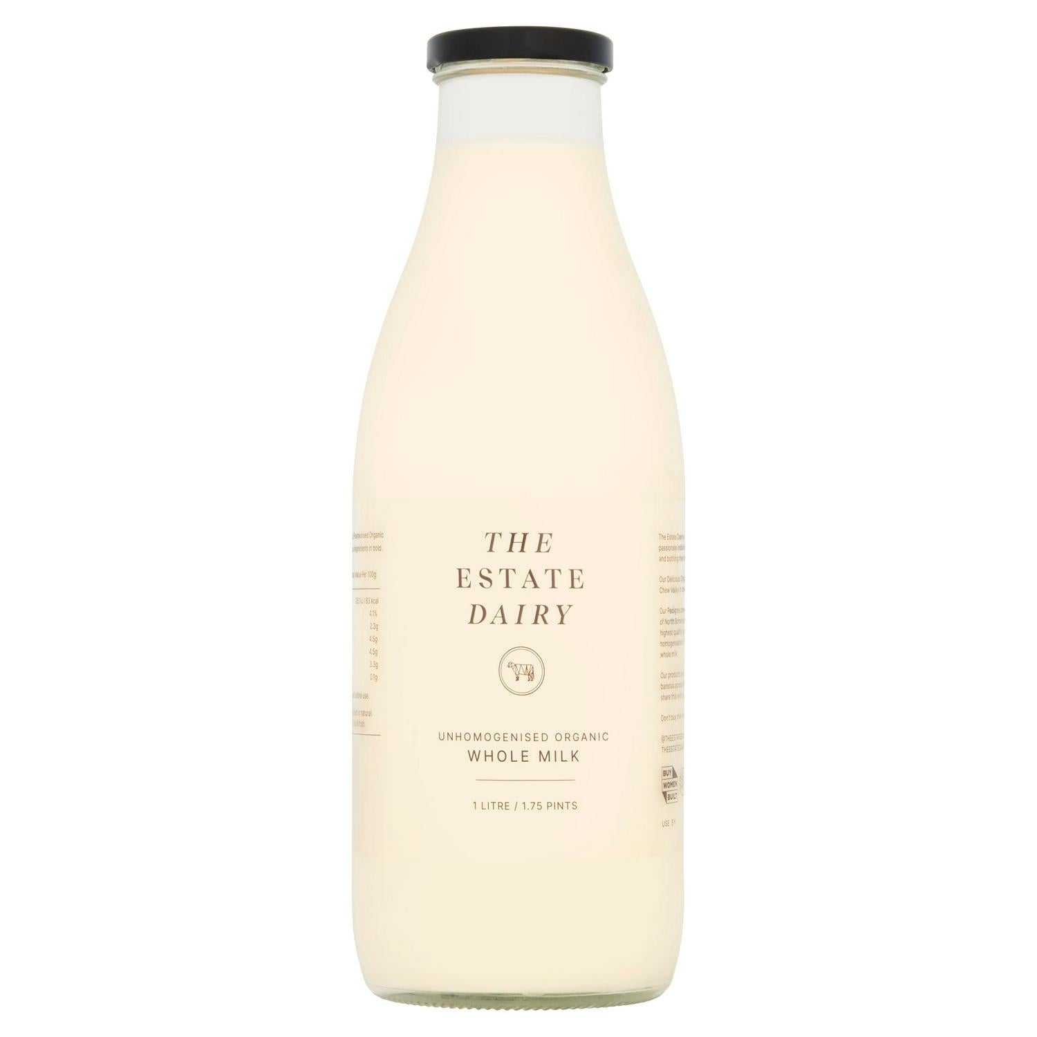 The Estate Dairy Unhomogenised Organic Whole Milk 1L
