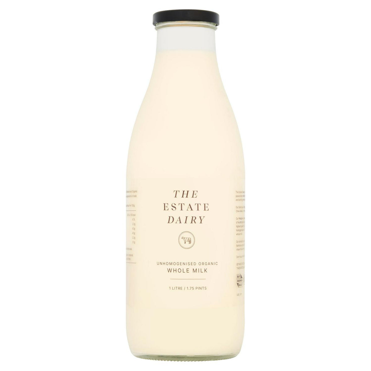 The Estate Dairy Unhomogenised Organic Whole Milk 1L