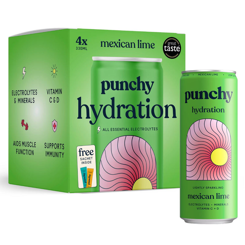 Punchy Mexican Lime Hydration Drink 4 x 330ml, imported from the UK