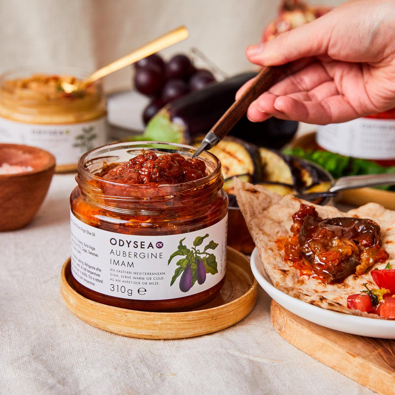 Odysea Aubergine Imam Antipasti 310g jar, imported from the UK