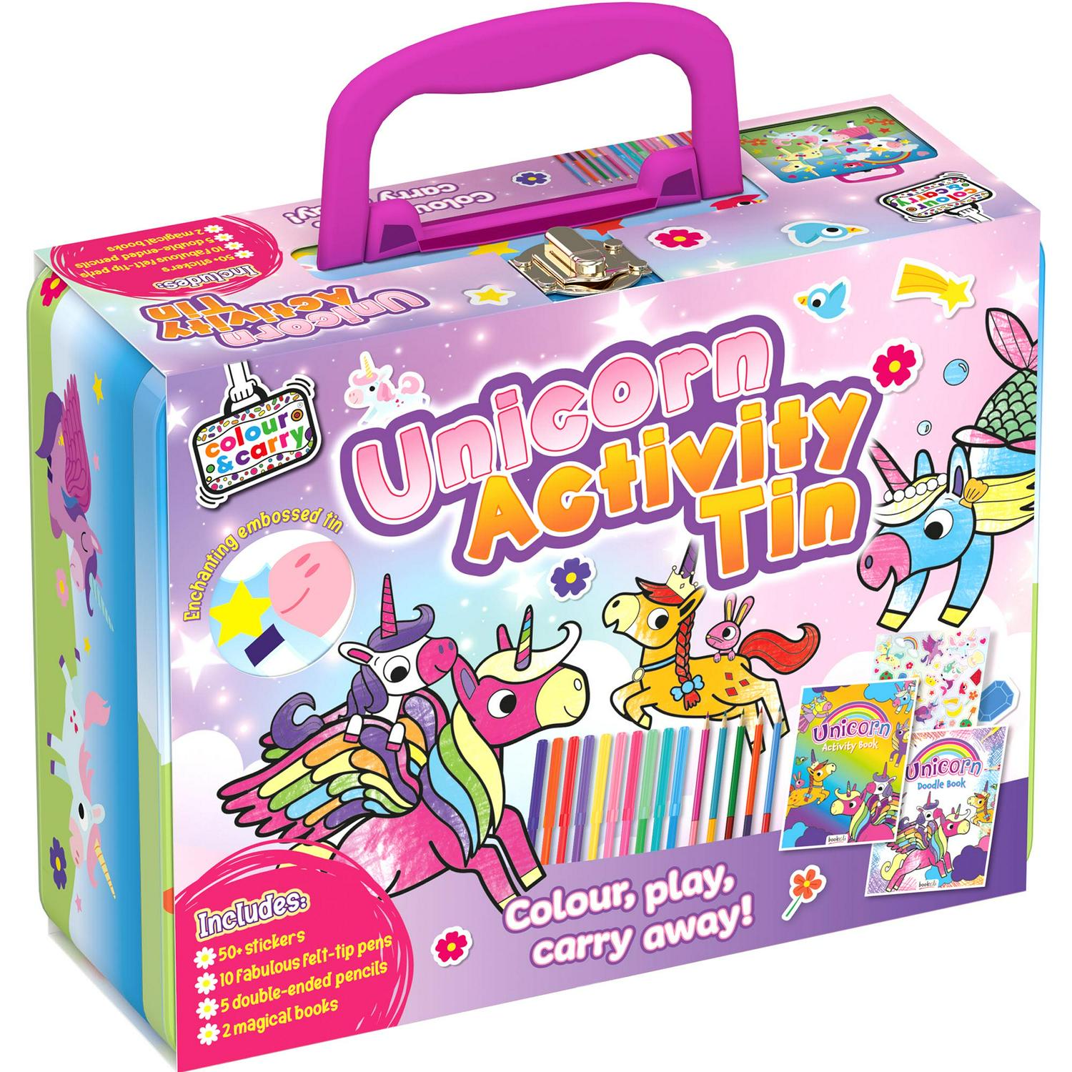 Bookoli Unicorn Activity Tin With Pencils and Stickers - British product