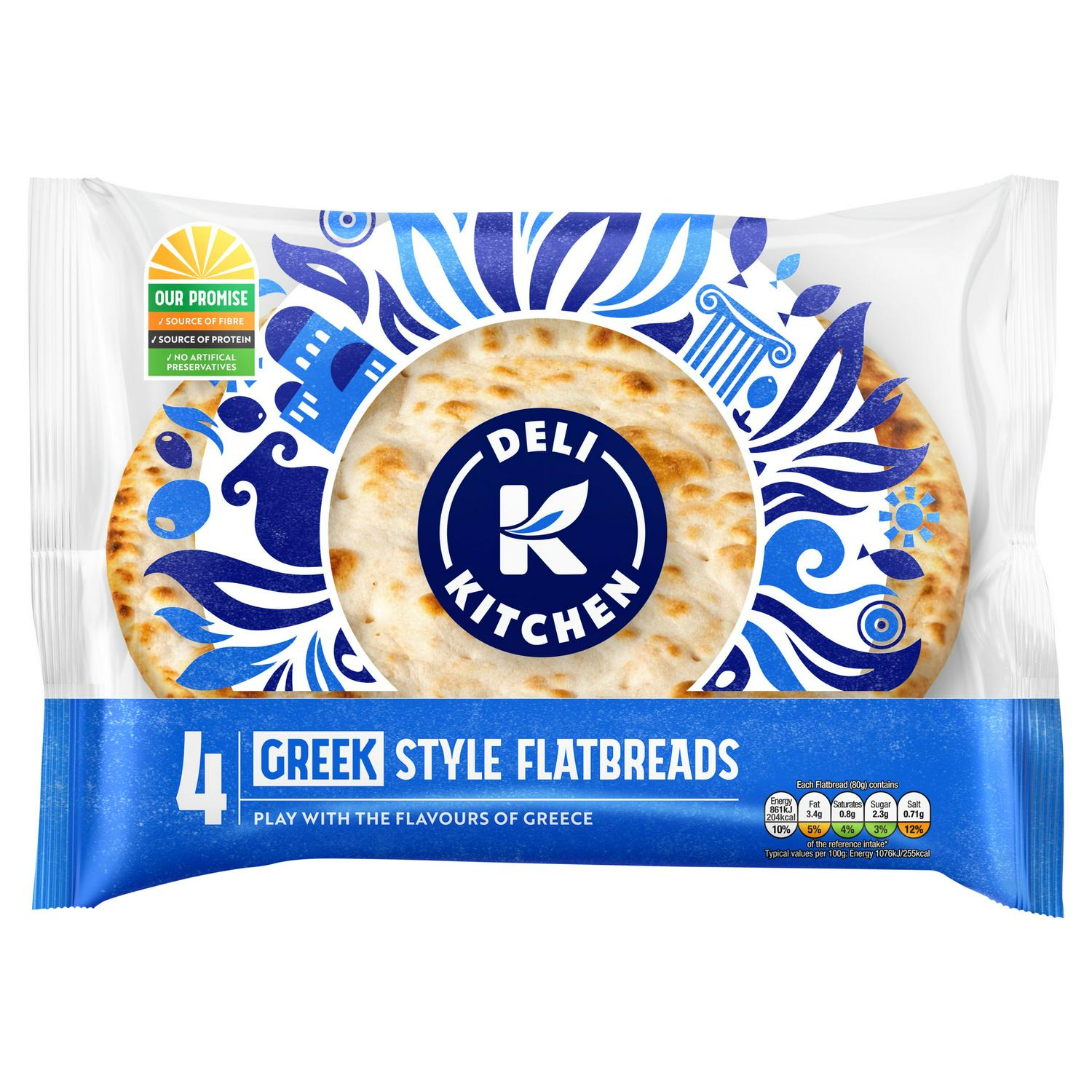 Deli Kitchen Greek Style Flatbread Plain x4 320g - British product