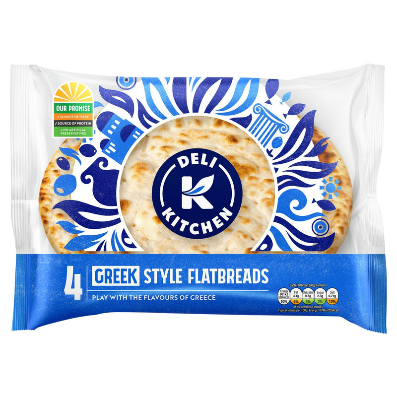 Deli Kitchen Greek Style Flatbread Plain x4 320g - British product