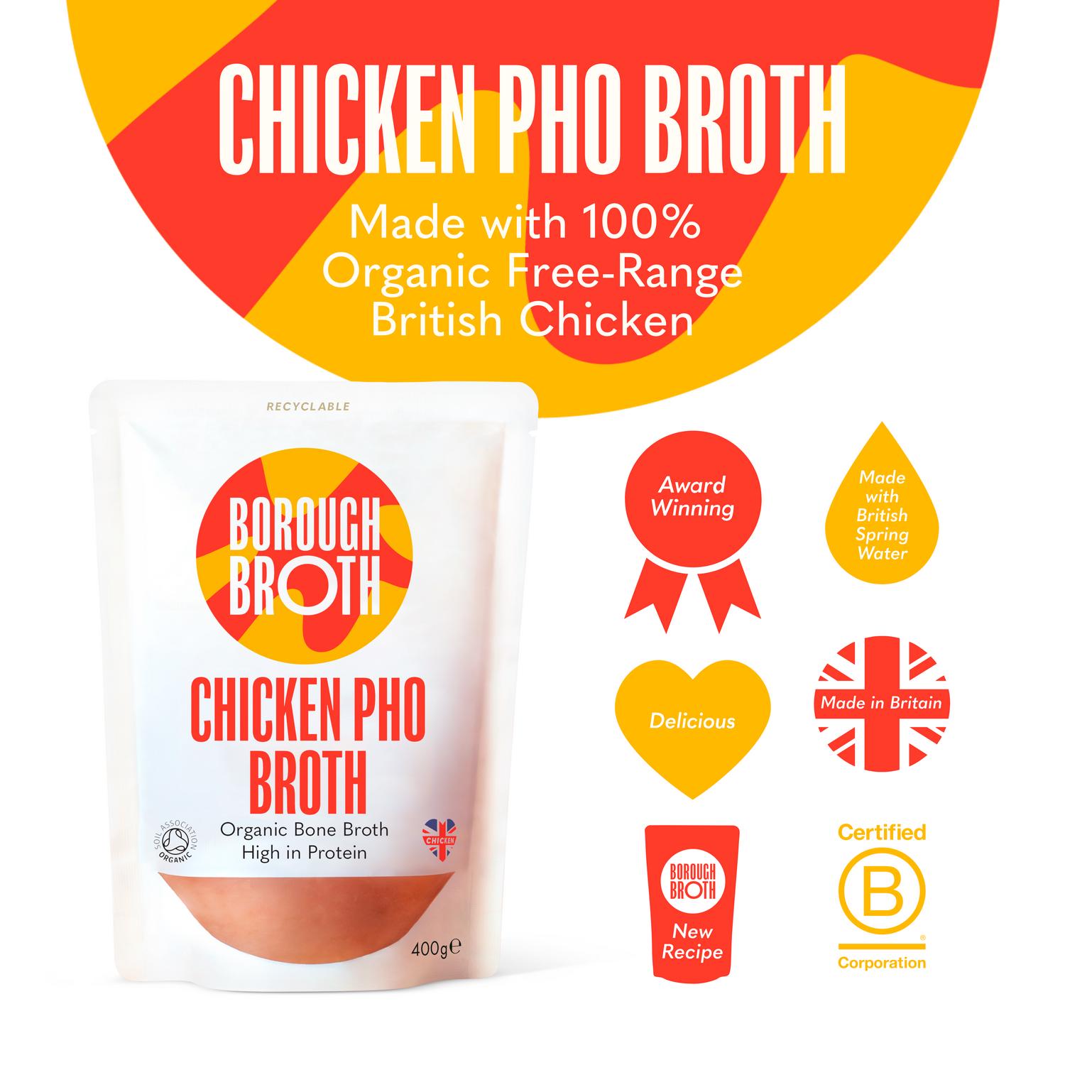 Organic Chicken Pho Bone Broth 400g – High Protein, Slow-Cooked