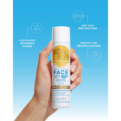 Bondi Sands Ansiktssolbeskyttelse SPF 50+ Uten Parfyme Solkrem Mist 79ml