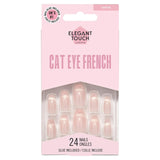Cat Eye French Artificial Nails with Glue, Coffin Shape, 24 Pieces