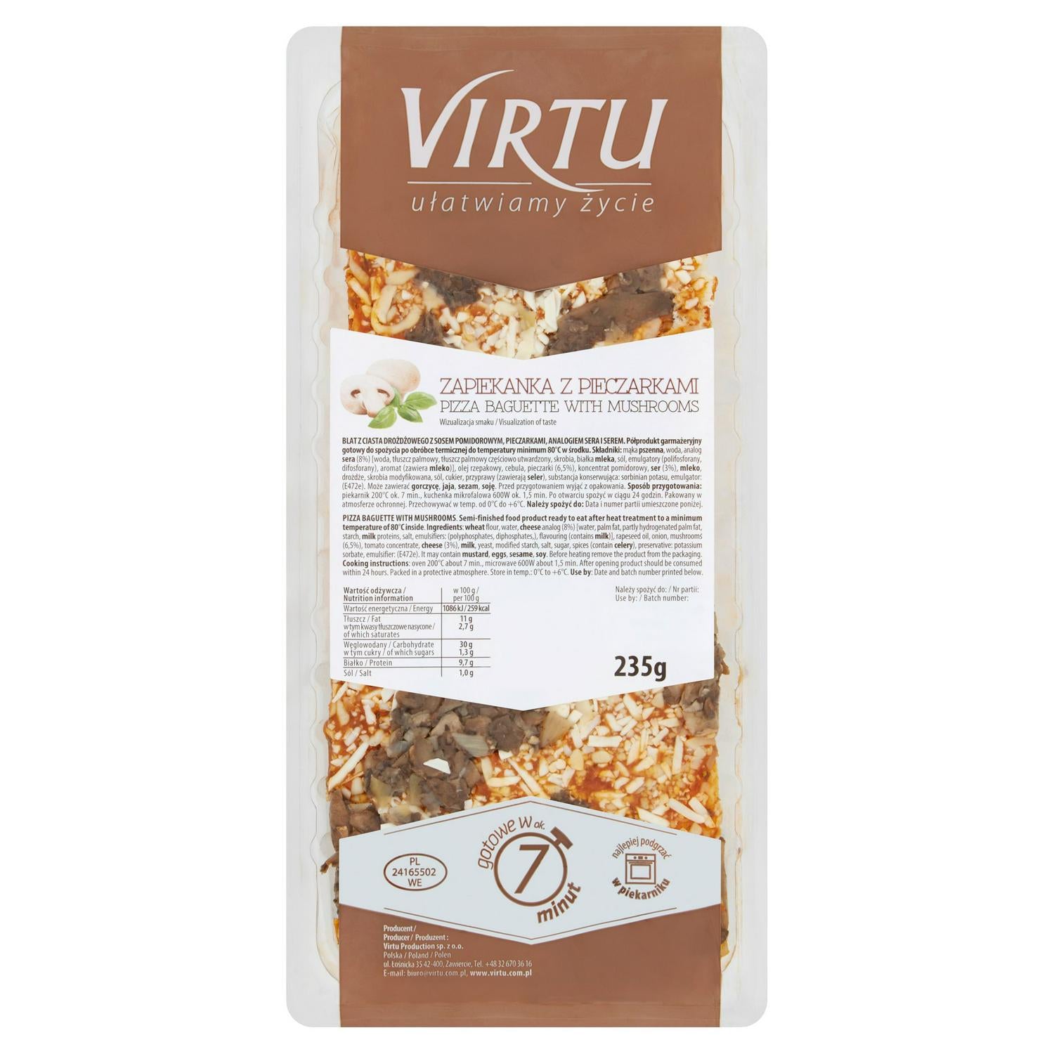 Virtu Zapiekanka mushroom pizza baguette 235g (British brand)