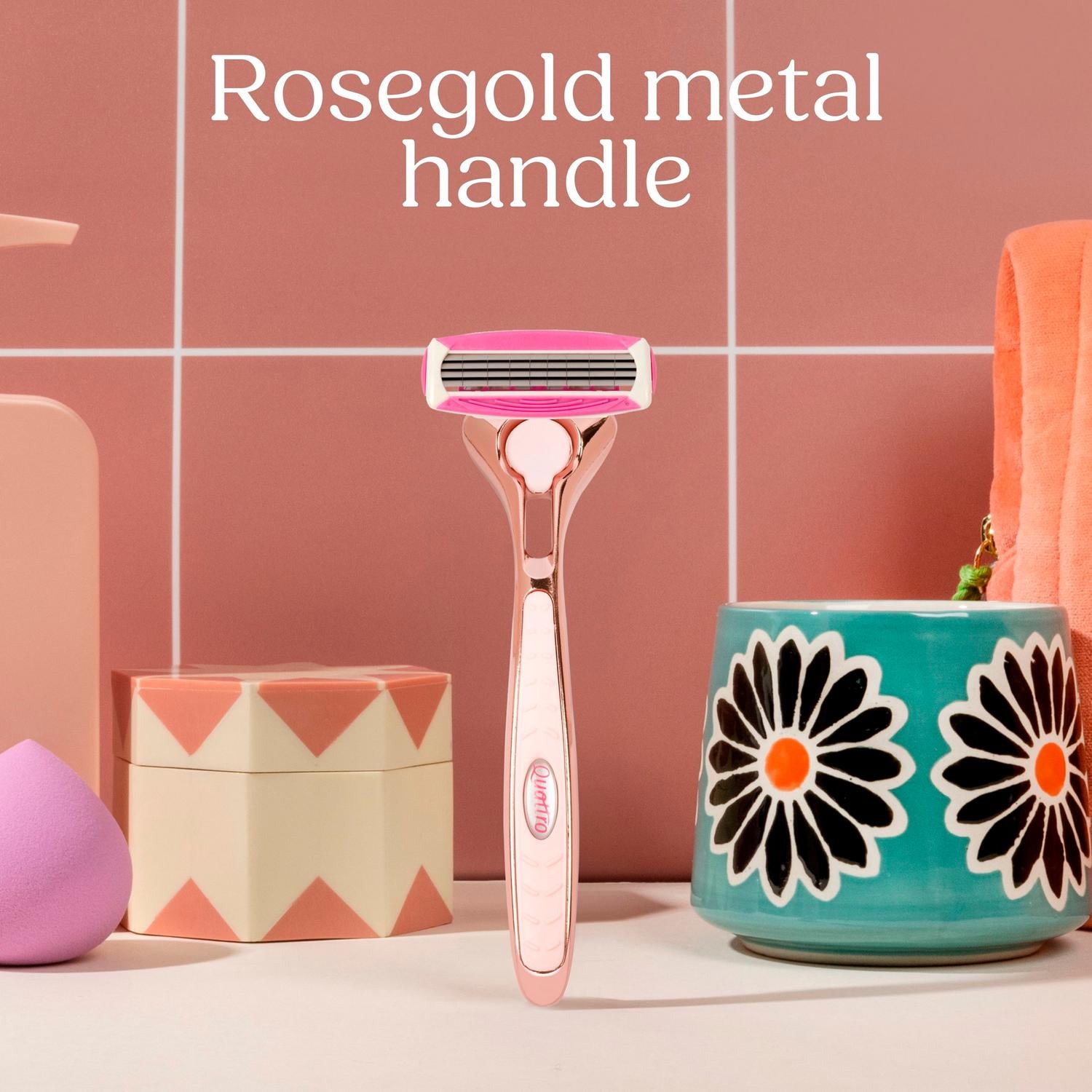 Women's Rose Gold Razor Handle with 5 Blades and Conditioning Strip
