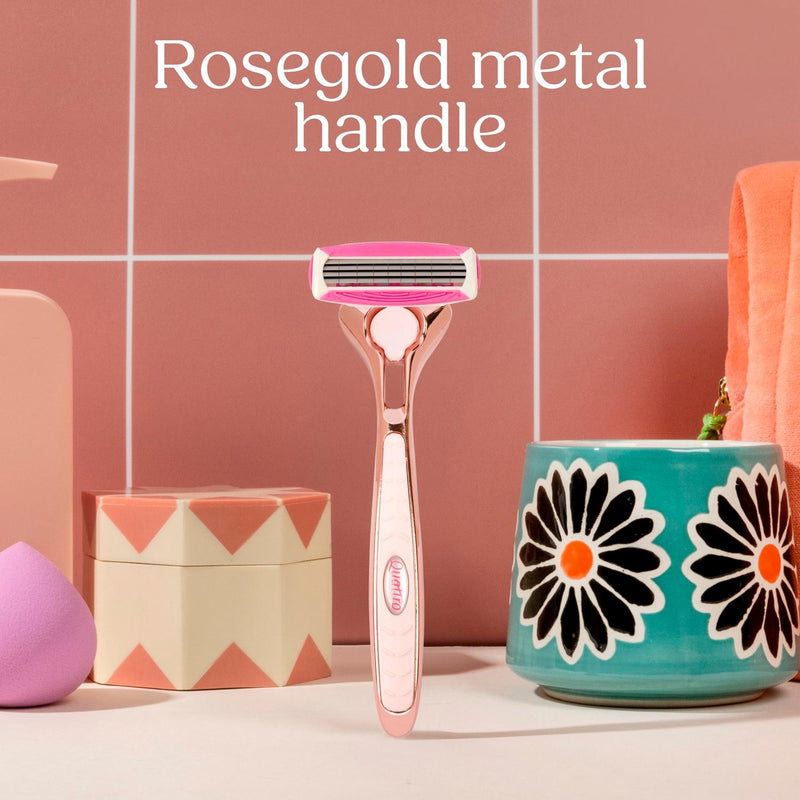 Women's Rose Gold Razor Handle with 5 Blades and Conditioning Strip
