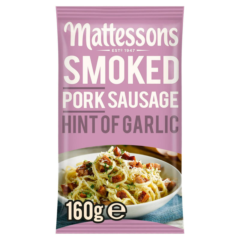 Mattessons Smoked Pork Sausage Hint of Garlic 160g, imported from the UK