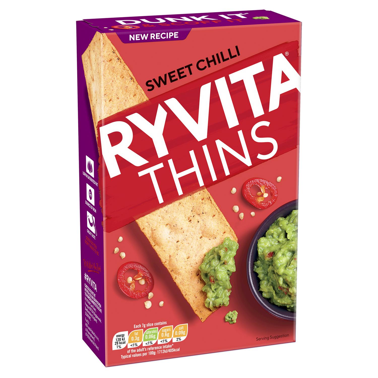 Ryvita Thins Sweet Chilli Flatbread Crackers 125g, imported from the UK