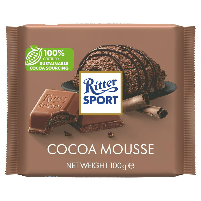 Ritter Sport cocoa mousse chocolate bar 100g, imported from the UK